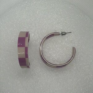 Funky Checkerboard Hoop Earrings - Mismatched Design, 1.4" - Brand New!